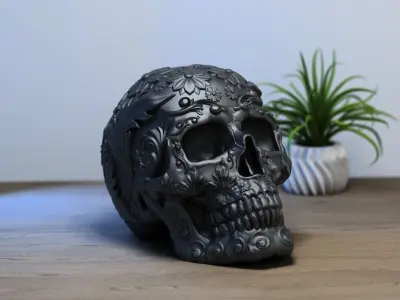 Ornament Skull Headphone Stand Cyborg Headset Stand 3D print model