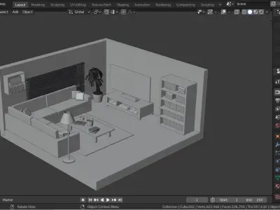 Isometric Living Room Free low-poly 3D model