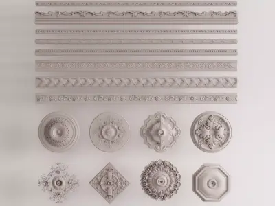 Gypsum ceiling cornice and light panel combination 3D model