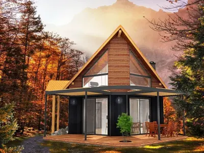 Tiny house exterior interior on 50 m2 with  full accommodation Low-poly 3D model
