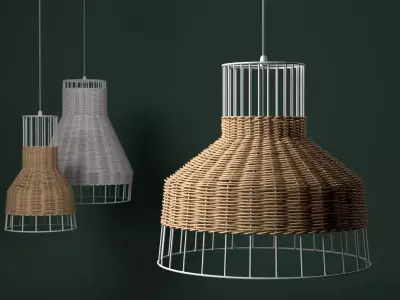 Laika three wicker lamps hanging from ceiling 3D model
