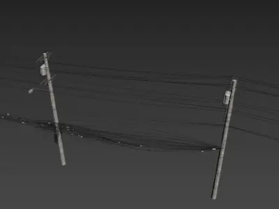 Urban Power Pole with Complex Wires Realistic 3D Model 3D model