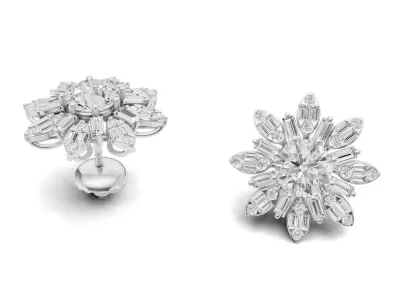 Pointer Diamond Studs With Baguette Cluster Light Wt 3D print model