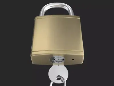 Brass Padlock with Key and Keychain 3D model