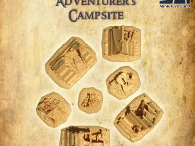 Ruined Adventurers Campsite Tabletop Terrain 28 MM 3D print model