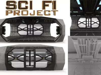 Sci Fi corridor branching Low-poly 3D model