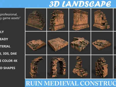 Low poly Terracotta Construction Pack 190923 Low-poly 3D model