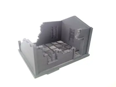 Set of five European houses and walls ruined version - World War 3D print model