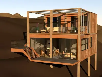 laosMovikheien wooden house in desert 3D model