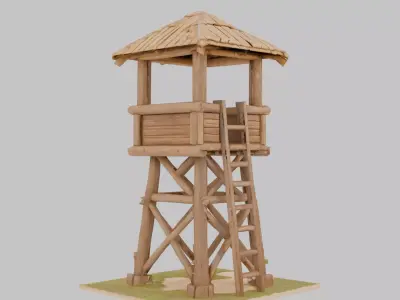 Detailed Wooden Watch Tower 3D Model Low-poly 3D model
