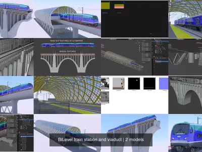 BiLevel train station and viaduct 3D Model Pack