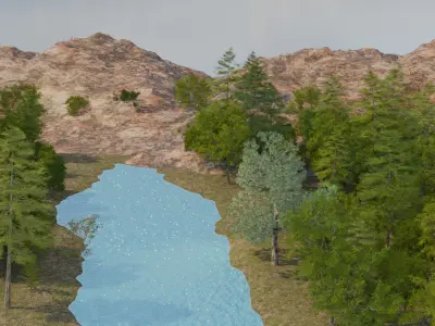 Mountain Landscape with River and Trees 3D model