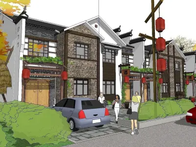 Bed and Breakfast - architecture along street 02 3D model