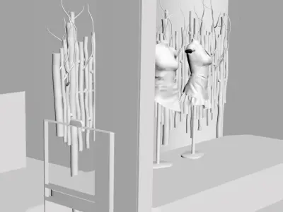 Shop windows in green color 3D model