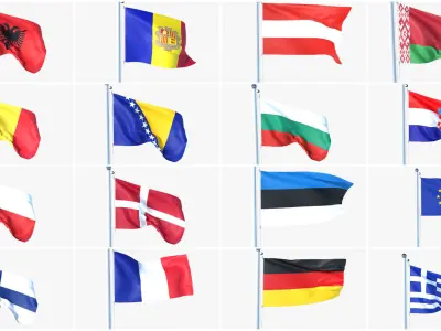 Animated All Flags Of Europe Low-poly 3D model