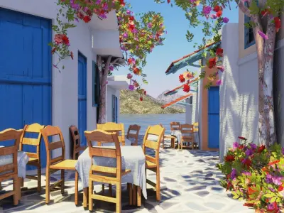 european style beach restaurant 3D model