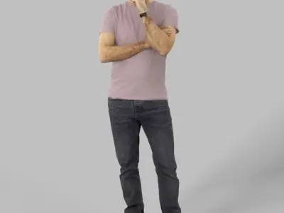 Flow a Casual Man Streetwear Standing Listening Low-poly 3D model