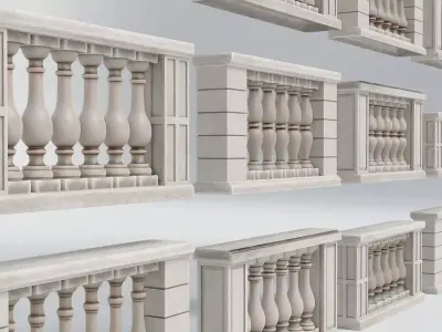 Balustrade - 15 Balcony Stone Models - Greek - Roman Low-poly 3D model