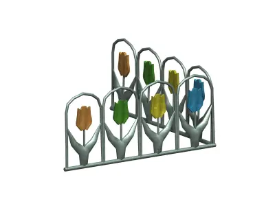 Modular tulip style flower fence set Low-poly 3D model