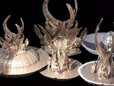 Gold Brushed Poseidon sculpture 3 designs  3D model