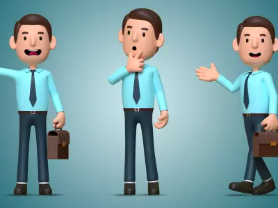 Professional Office Worker Cartoon Character Male 001  Low-poly 3D model