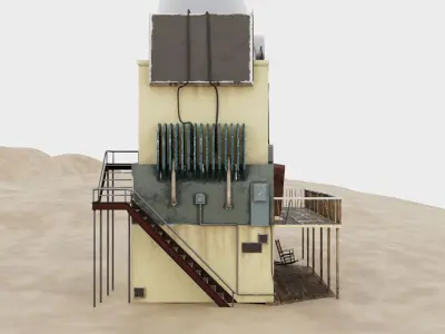 Sci Fi Industrial Post Apocalyptic outdoor building on desert 3D model