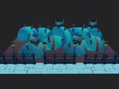 Halloween Graveyard Low-poly 3D model