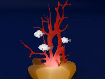 Indirect lighting of branch corals and clownfish Low-poly 3D model