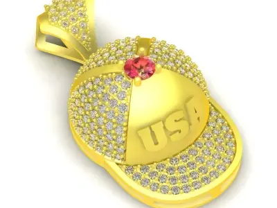 Luxury Hip Hop USA Cap Pave Diamond Pendant 131a 3D print model