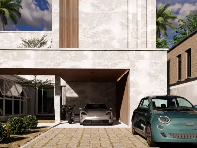 Modern Tropical Brutalism House 3D Scene for Visualization Low-poly 3D model