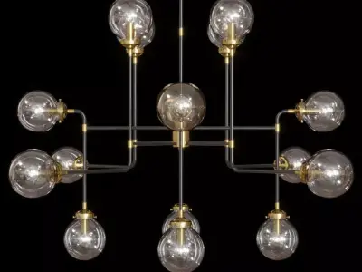 RH BISTRO GLOBE CLEAR GLASS CHANDELIER 16-LIGHT Brass and Black 3D model