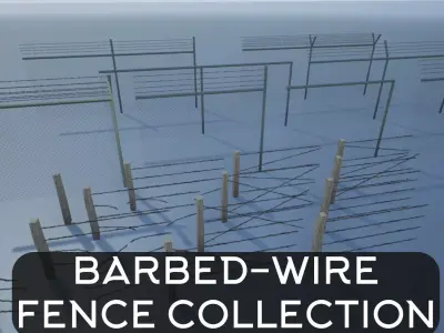 Modular Barbed-Wire Fence Collection 3D Model Pack