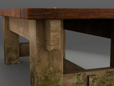 Old Wooden Bench with Moss and Dirt Lowpoly PBR 3D Model Low-poly 3D model