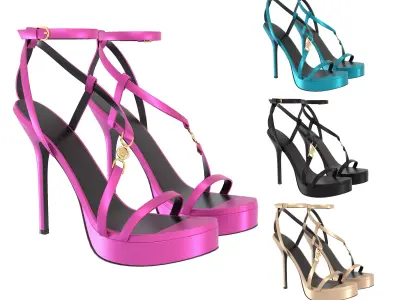 Satin Crystal Logo Shoes Heels Low-poly 3D model
