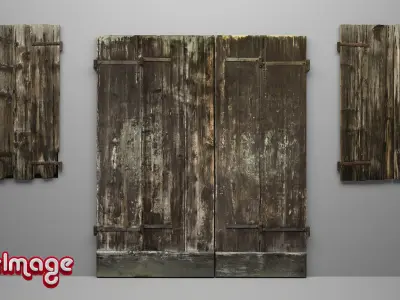 Old wooden doorway and windows  3D  model Low-poly 3D model