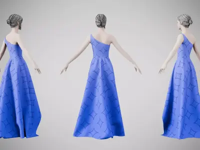 Dress 28 Very Light Blue With Design Low-poly 3D model