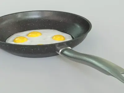 Fried Eggs in Pan Low-poly 3D model