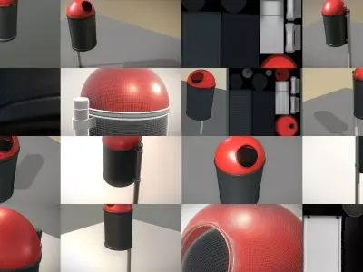 Red and black plastic city trash can High and Low-Poly Version 3D Model Pack