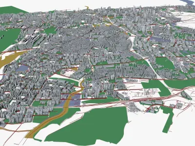 Singapore city with grass and trees Low-poly 3D model