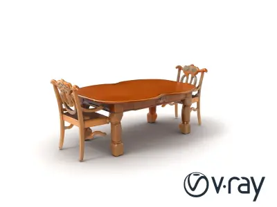 Rustic Wooden Dining Set with Carved Details model pack Low-poly 3D model