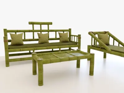 Sophisticated Bamboo Sofa Set Modern Furniture PBR ArchViz 3D model