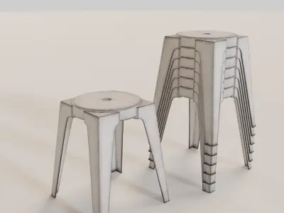 Stackable Plastic Stool Low-poly 3D model get