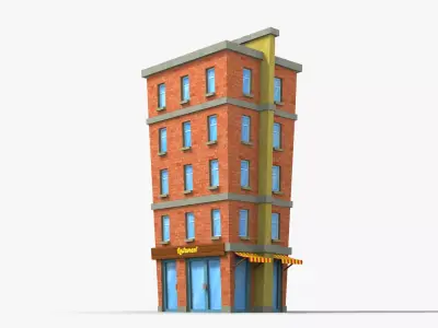 Cartoon Building x19 Low-poly 3D model