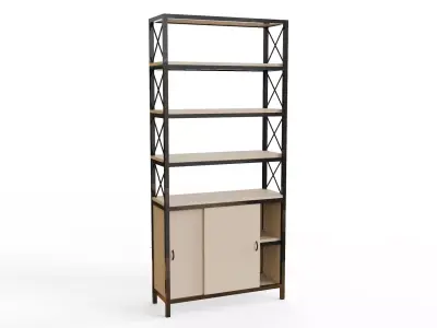 Library bookcase with doors and shelves 3D model