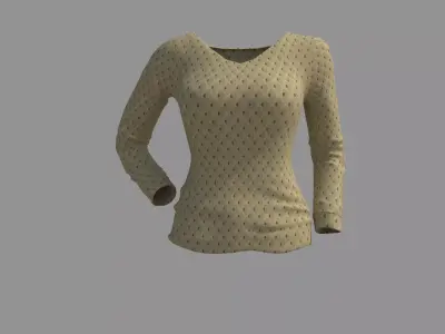 Women Long Sleeve V Neck T-Shirt 3D model
