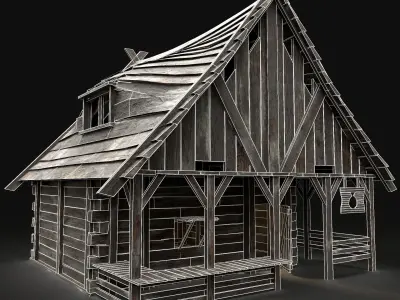 MEDIEVAL SHOP STALL FANTASY MARKET STORE CITY TOWN HOUSE HUT Low-poly 3D model