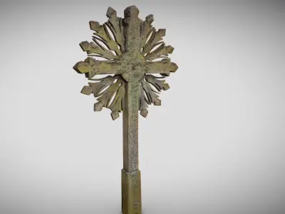 Mossy Wooden cross Low-poly 3D model