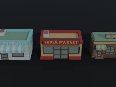 Cartoon shops Polygonal Style Low-poly 3D model