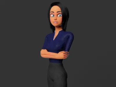 Business Woman Cartoon Rigged Low-poly 3D model