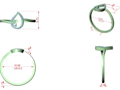 Diamond Teardrop Halo Ring CAD Model 3DM STL Printable File 3D print model